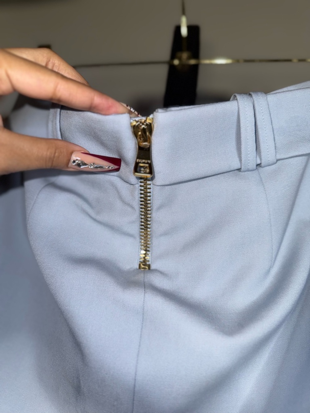 Balmain Wrap Mini Skirt Light Blue Wool Belted Women US6 FR38 Logo Designer Chic - Picture 12 of 16